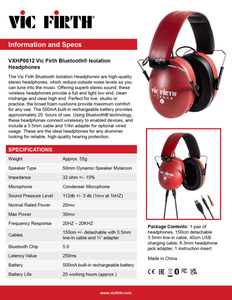 Vic Firth VXHP0012 Słuchawki Wygłuszające dla perkusistów + Bluetooth